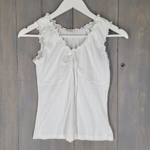 John Galt Tank Top Womens One Size White Ruffle Crinkle Malena